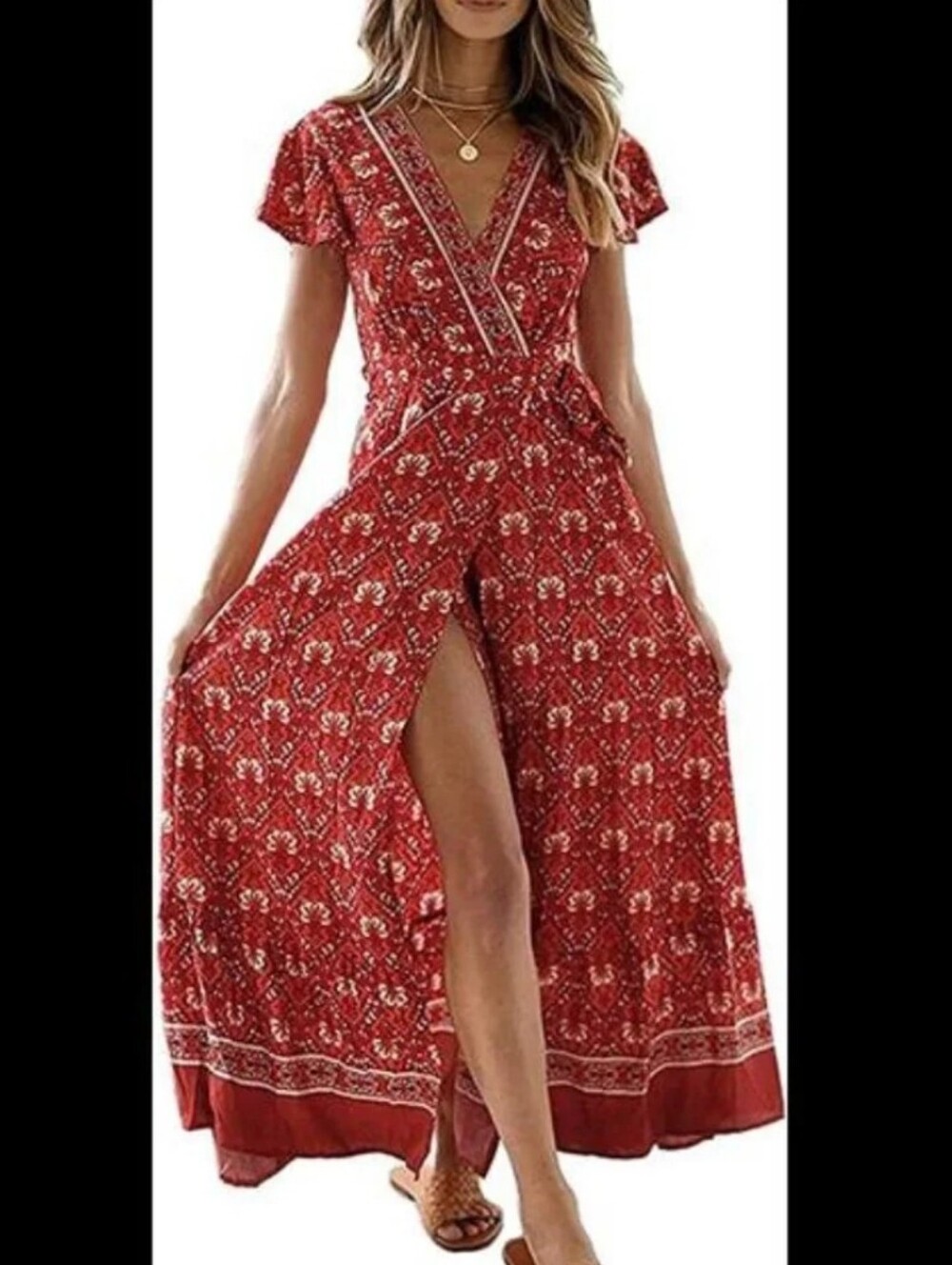 Red Floral Wrap Maxi Dress - Lightweight Boho Summer Dress